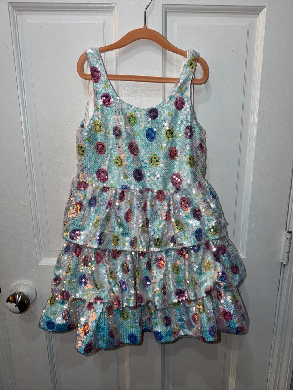 Lola and the Boys Sequin Tiered Smiley Dress - Pastel Multicolor